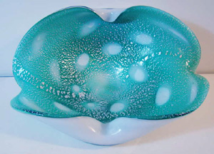 murano, italy, teal,blue, bowl, cased
                          glass,